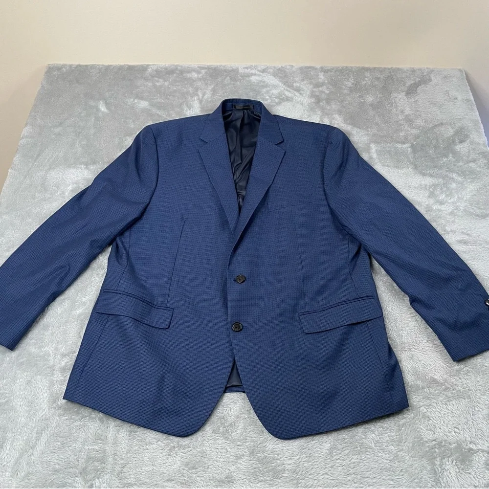 Chaps‎ 46R Polyester Button Blazer Sport Coat Jacket Check Blue